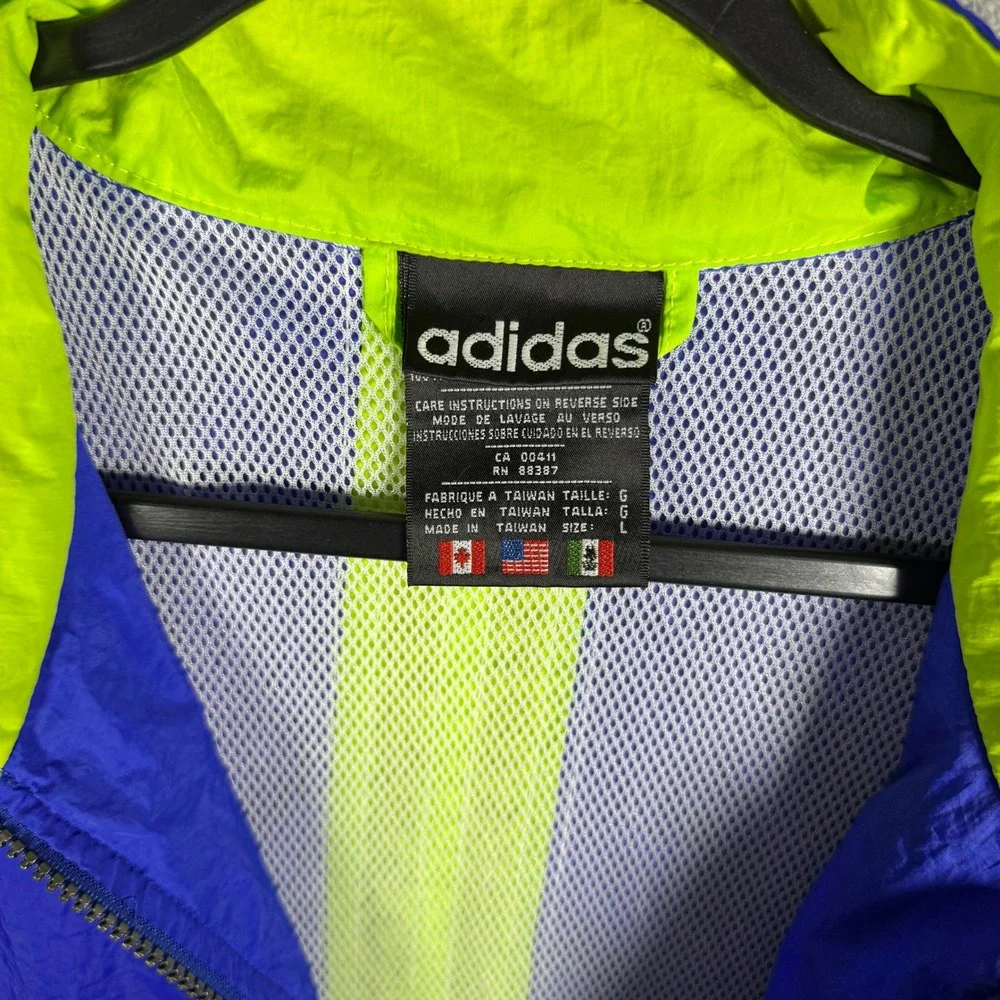Vintage Adidas Equipment Windbreaker Jacket Mens Large Blue Neon Yellow 90s Zip‎